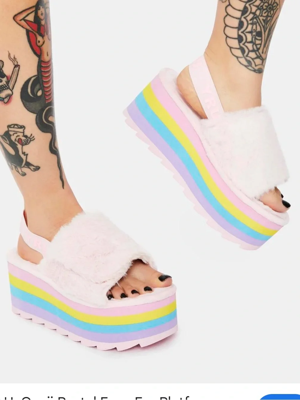 YRU QOZII PASTEL FAUX FUR PLATFORM SLIDES Size 8